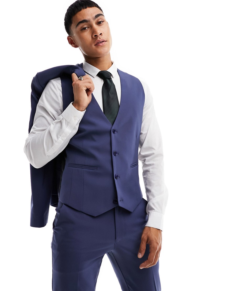 ASOS DESIGN skinny suit waistcoat in dark blue