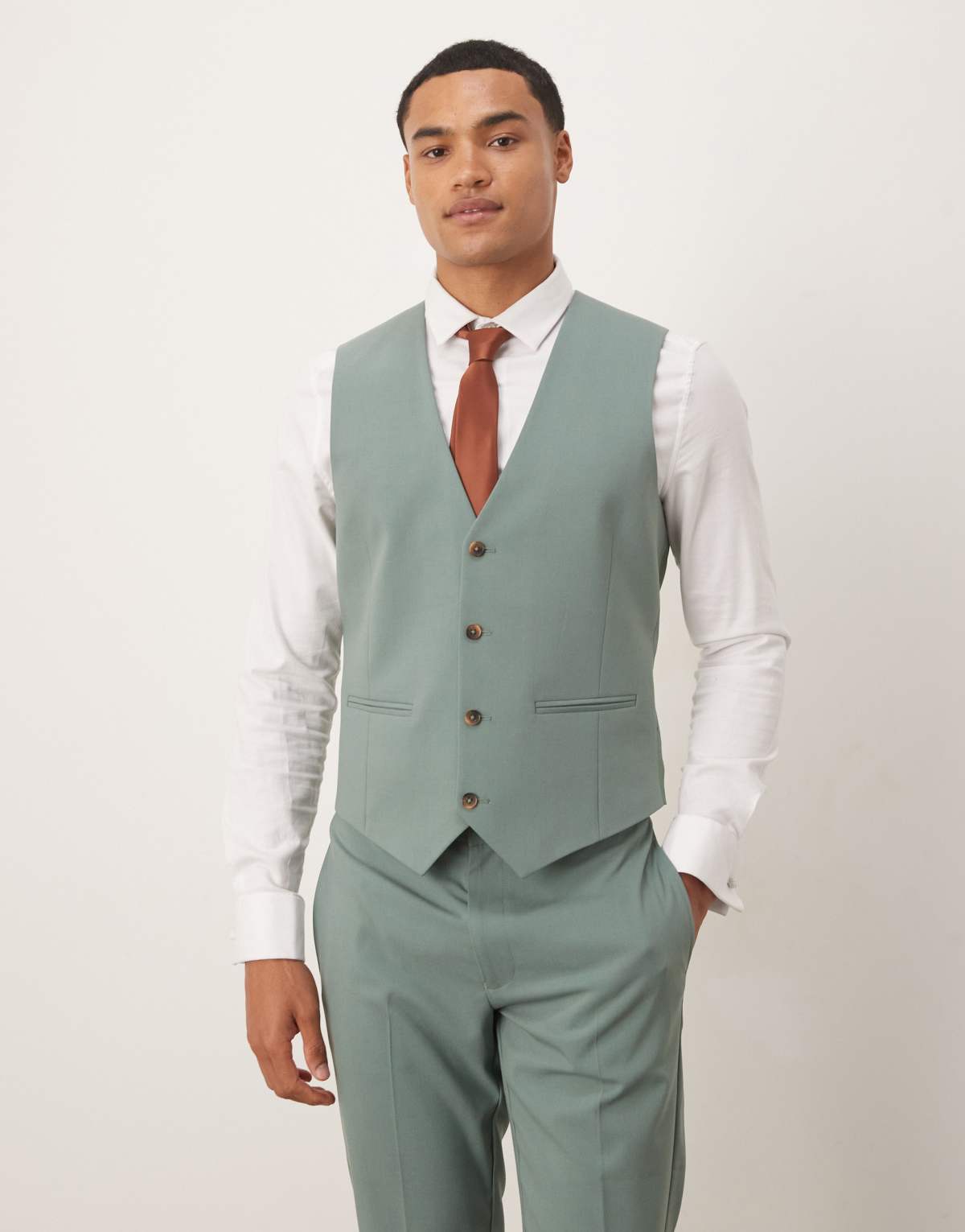 ASOS DESIGN skinny suit waistcoat in dark green
