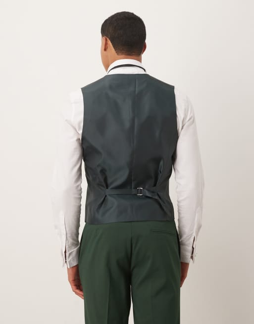 ASOS DESIGN skinny suit waistcoat in dark green, 3 of 5