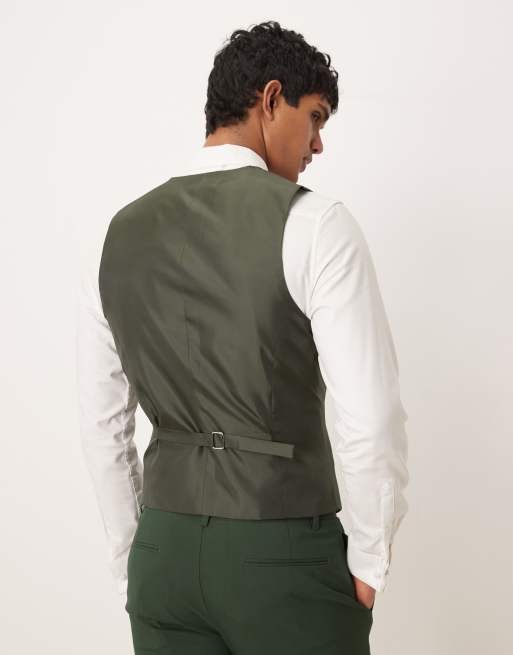 ASOS DESIGN skinny suit waistcoat in dark green, 3 of 5