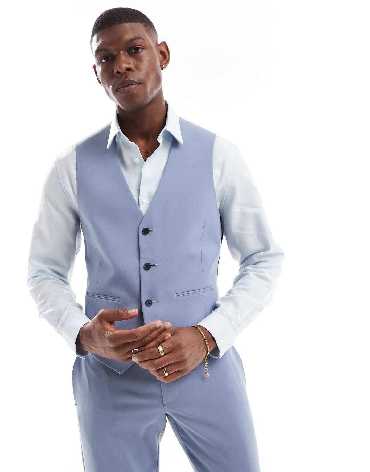 ASOS DESIGN skinny suit waistcoat in dusty blue