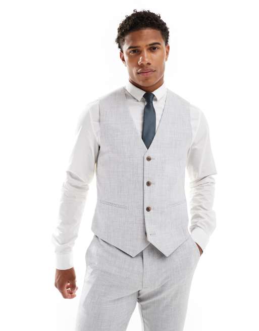 ASOS DESIGN skinny suit waistcoat in grey crosshatch texture ASOS