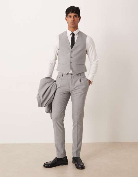 ASOS DESIGN skinny suit waistcoat in grey herringbone flannel - view 2