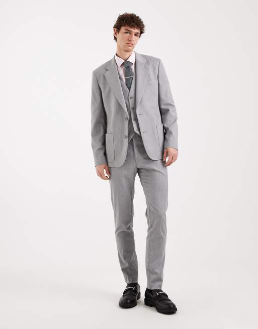 ASOS DESIGN skinny suit waistcoat in grey wool-look herringbone, 2 of 5