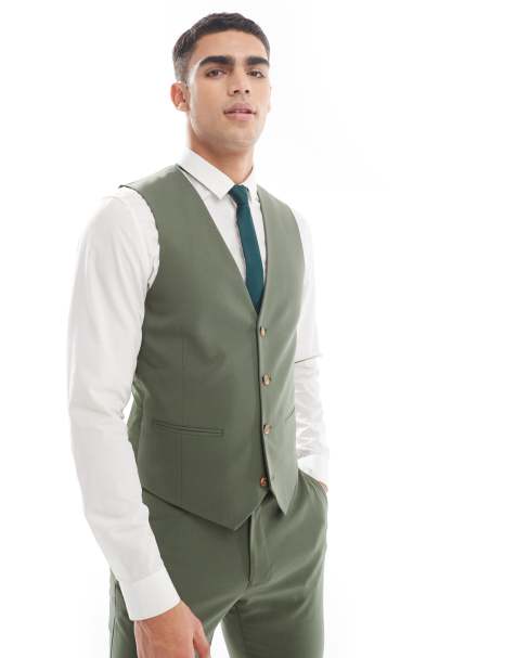 ASOS DESIGN skinny suit waistcoat in khaki - view 1