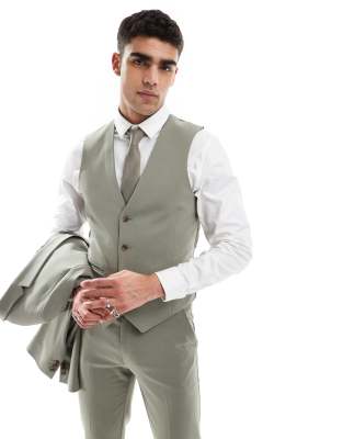 ASOS DESIGN ASOS DESIGN skinny suit waistcoat in khaki-Green