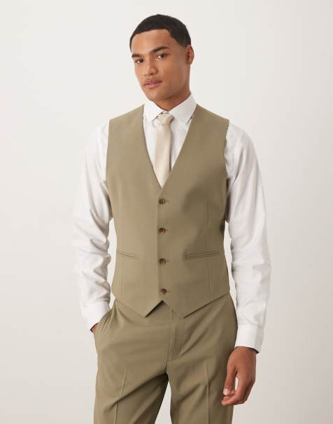 ASOS DESIGN skinny suit waistcoat in khaki - view 1