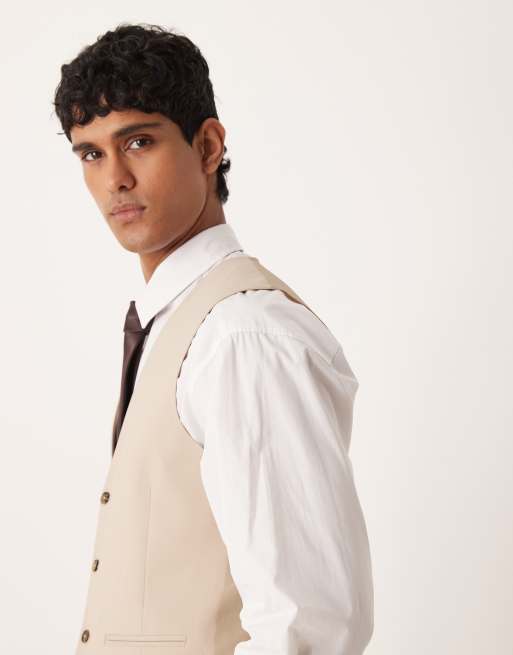 ASOS DESIGN skinny suit waistcoat in light stone, 4 of 5