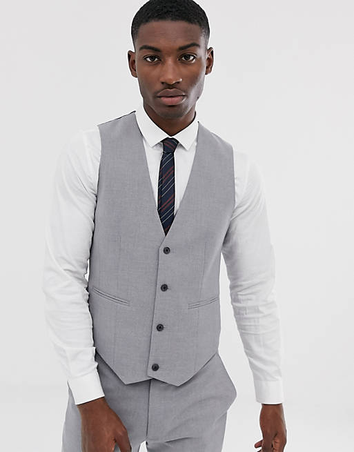 ASOS DESIGN skinny suit waistcoat in mid grey