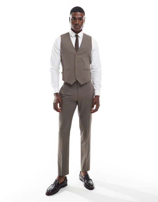 ASOS DESIGN skinny suit waistcoat in mink brown, 2 of 5