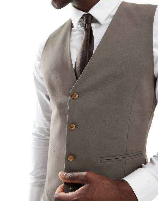 ASOS DESIGN skinny suit waistcoat in mink brown, 3 of 5