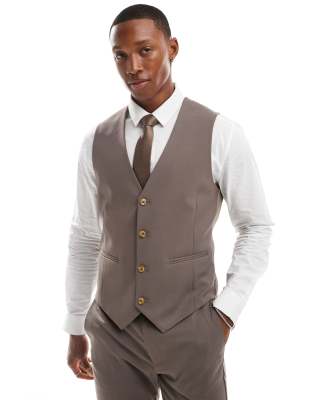 ASOS DESIGN skinny suit waistcoat in mink-Brown φωτογραφία