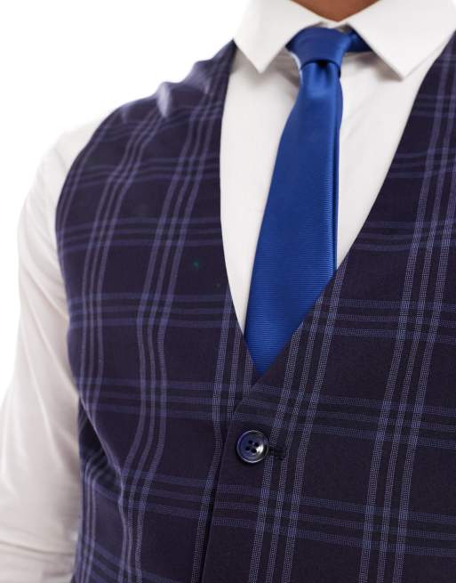 ASOS DESIGN skinny suit waistcoat in navy tonal check, 3 of 5
