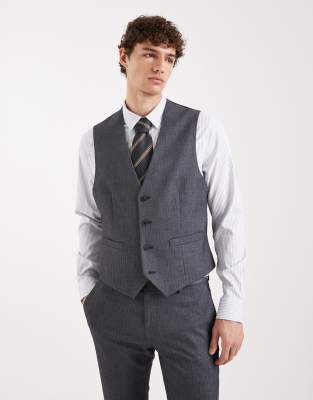 ASOS DESIGN ASOS DESIGN skinny suit waistcoat in navy wool look herringbone
