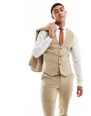 ASOS DESIGN skinny suit waistcoat in neutral - ASOS Price Checker