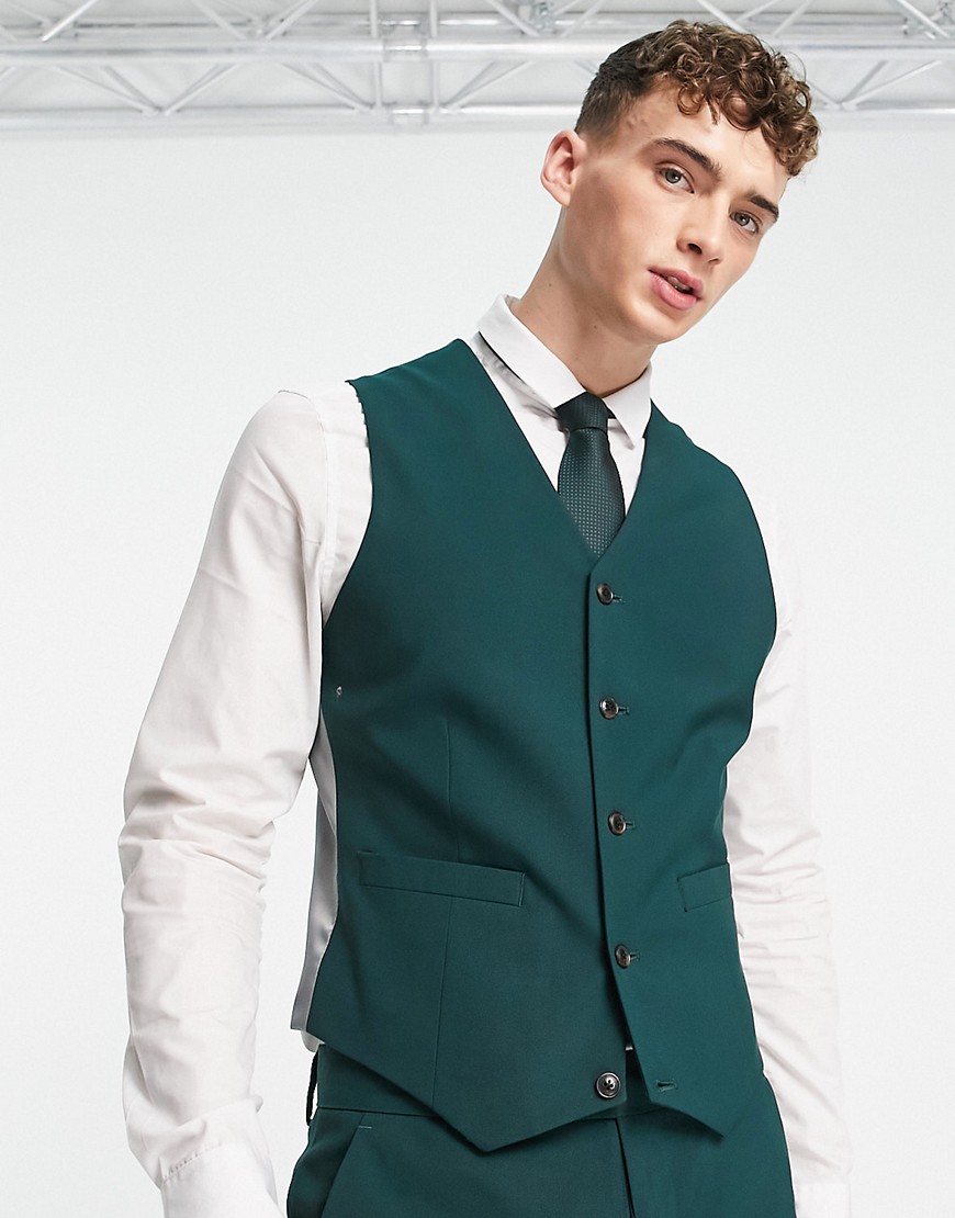 ASOS DESIGN skinny suit waistcoat in pine green