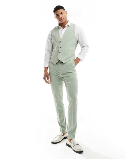 ASOS DESIGN skinny suit waistcoat in sage green, 2 of 5