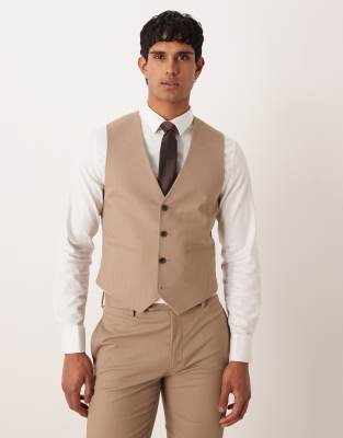 Asos Design Skinny Suit Waistcoat In Brown