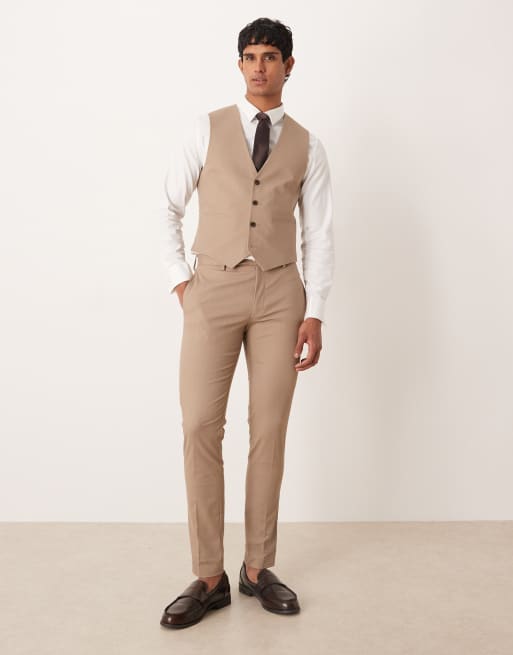 ASOS DESIGN skinny suit waistcoat in stone herringbone, 2 of 5
