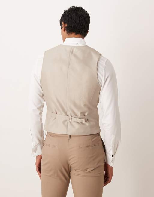 ASOS DESIGN skinny suit waistcoat in stone herringbone, 3 of 5