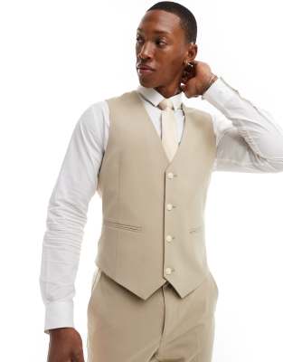 ASOS DESIGN ASOS DESIGN skinny suit waistcoat in stone-Neutral