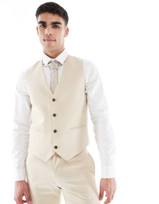 ASOS DESIGN ASOS DESIGN skinny suit waistcoat in stone-Neutral