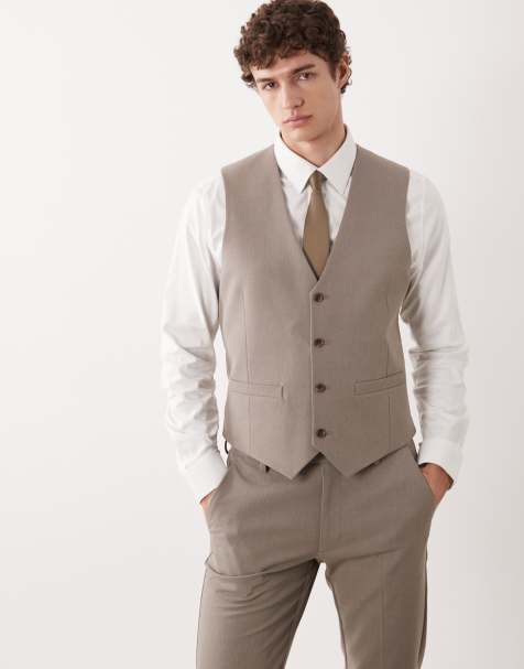 ASOS DESIGN skinny suit waistcoat in stone - view 1