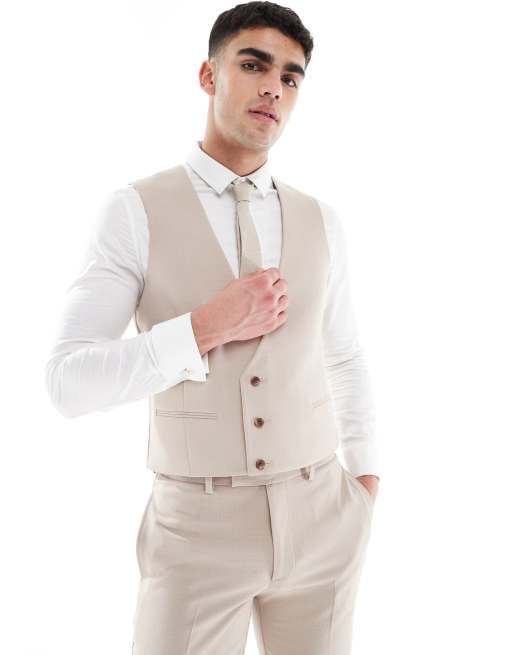 ASOS DESIGN skinny suit waistcoat in taupe slub texture