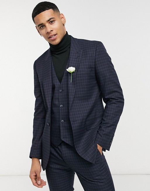 ASOS DESIGN skinny suit waistcoat with micro check in navy and green