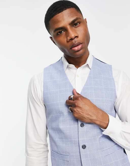 Light blue sales check waistcoat