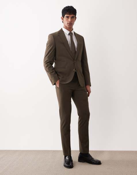 ASOS DESIGN skinny suit with washable wool in olive green - view 1