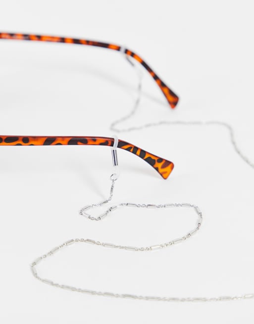 ASOS DESIGN skinny sunglasses chain with vintage chain in silver tone