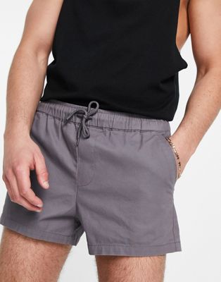 ASOS DESIGN skinny super short chino shorts with elasticated waist in charcoal