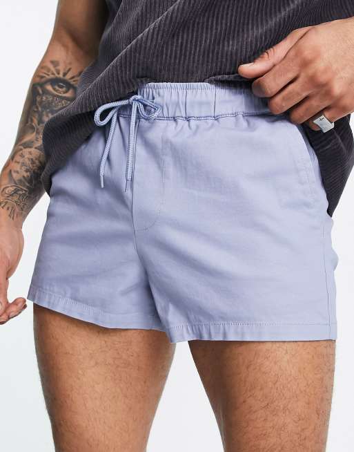 ASOS DESIGN skinny super short chino shorts with elasticated waist in pastel blue