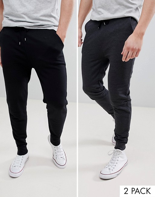ASOS DESIGN skinny sweatpants 2 pack black/charcoal | ASOS