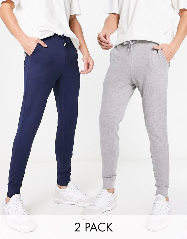 ASOS DESIGN skinny sweatpants in gray heather/navy 2pack