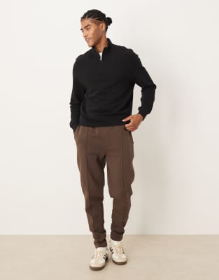Asos Design Skinny Sweatpants With Pintucks In Brown