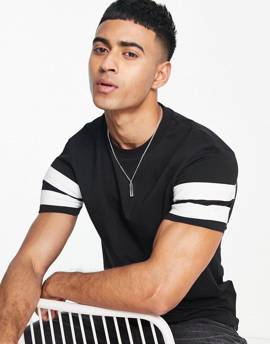ASOS DESIGN skinny T-shirt in black with contrast sleeve stripes