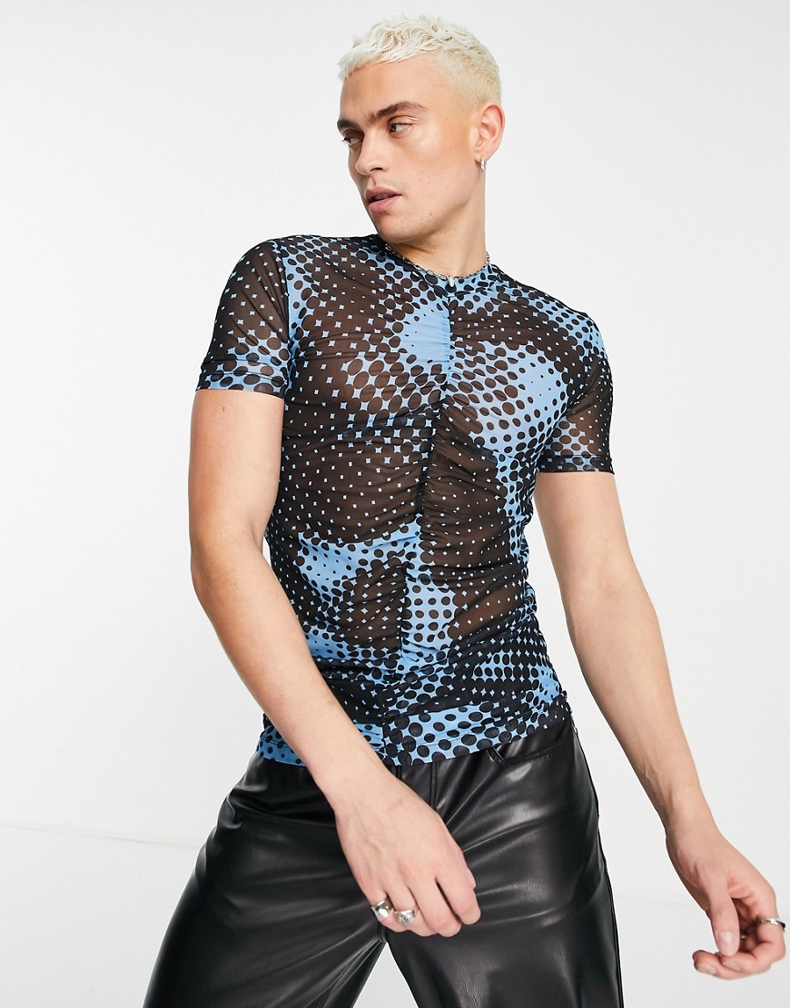 ASOS DESIGN skinny t-shirt in marble mesh in blue