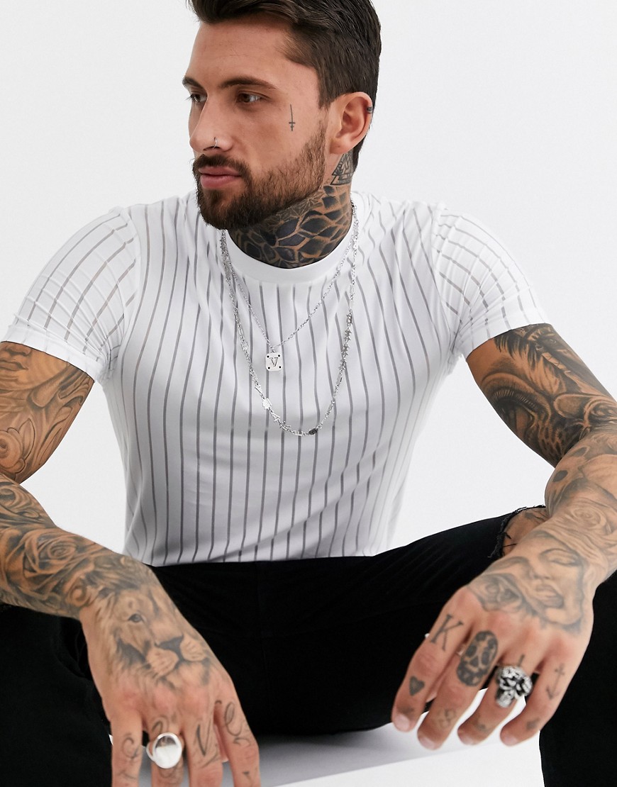 ASOS DESIGN skinny t-shirt in sheer stripe in white