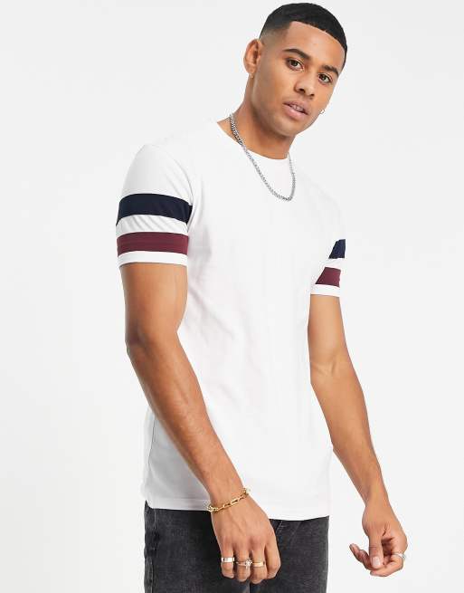 ASOS DESIGN skinny t-shirt in white with contrast stripe sleeves