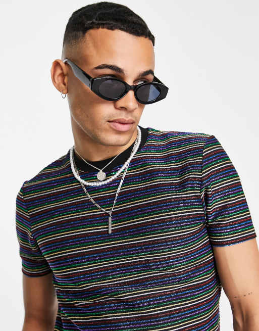 ASOS DESIGN - Skinny T-shirt in zwart en metallic multi