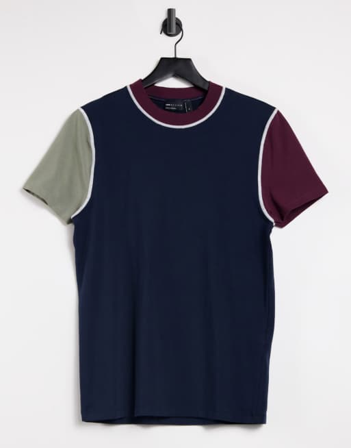 ASOS DESIGN - Skinny T-shirt met contrasterende mouwen in marineblauw - NAVY