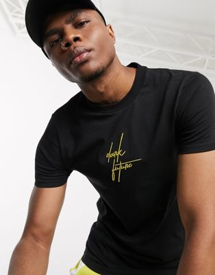 ASOS DESIGN - Skinny T-shirt met geborduurd Dark Future-logo-Zwart