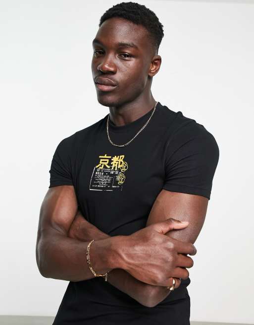 ASOS DESIGN - Skinny T-shirt met tekstprint op de borst in zwart