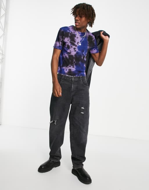 ASOS DESIGN - Skinny T-shirt met tie-dye in blauw