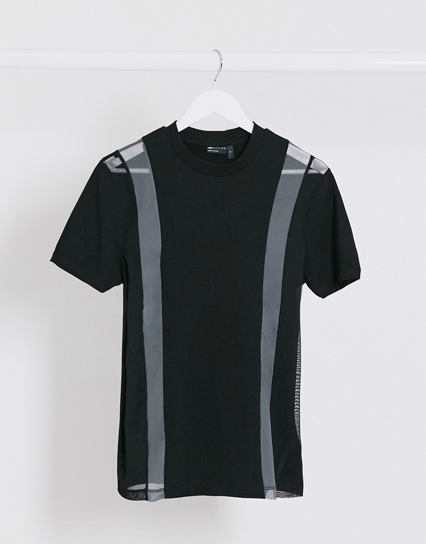 ASOS DESIGN - Skinny T-shirt met verticale mesh inzetstukken-Zwart