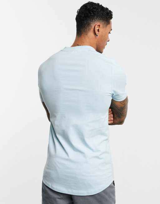 Asos Design Skinny T Shirt With Curved Hem And Ma1 Pocket In Light Blue Asos