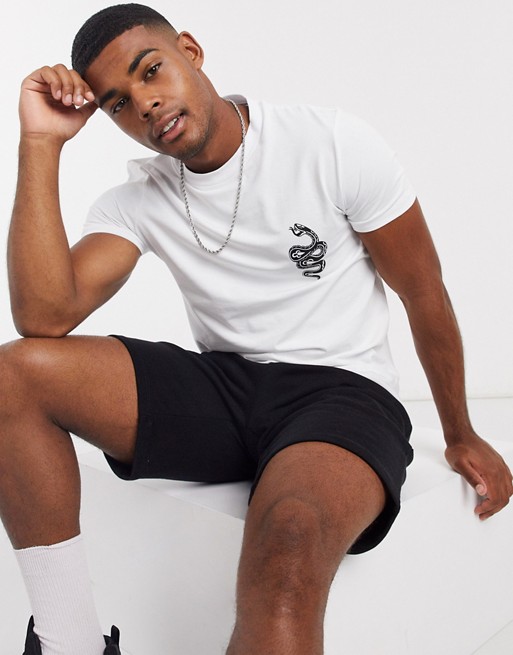 ASOS DESIGN skinny t-shirt with snake chest print in white