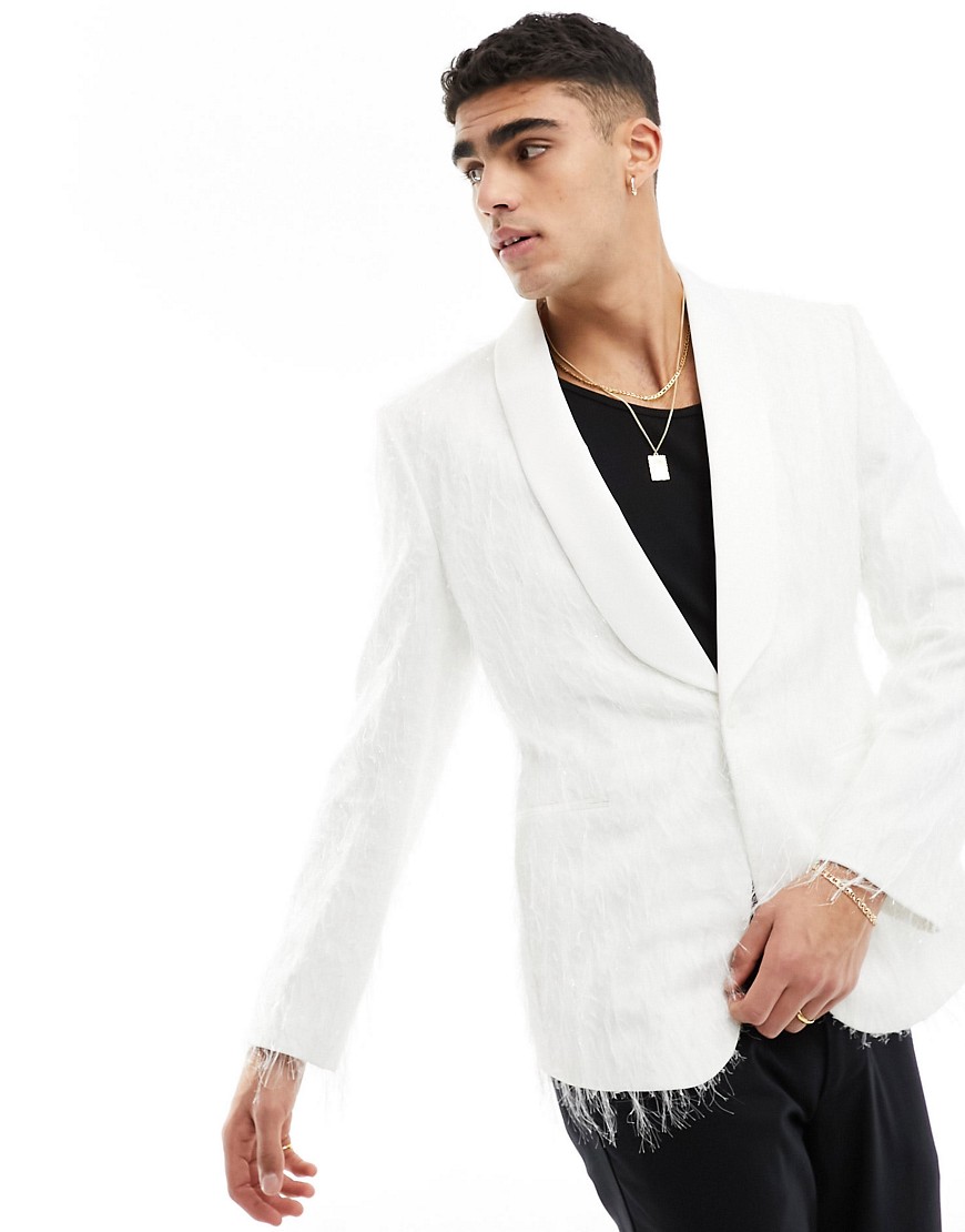 skinny textured blazer in white